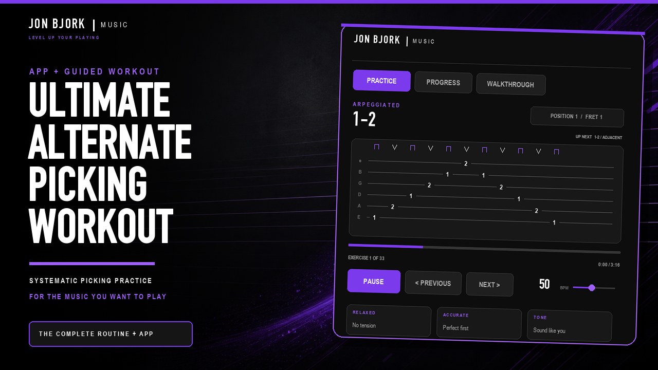 The Ultimate Alternate Picking Workout, running in the app