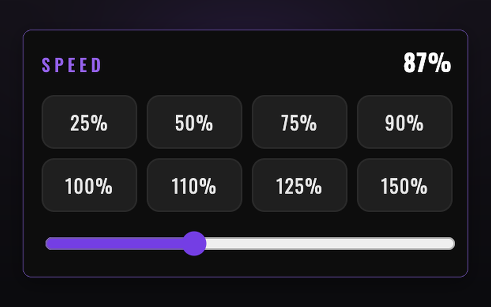 The speed control set below 100 percent to slow the video down