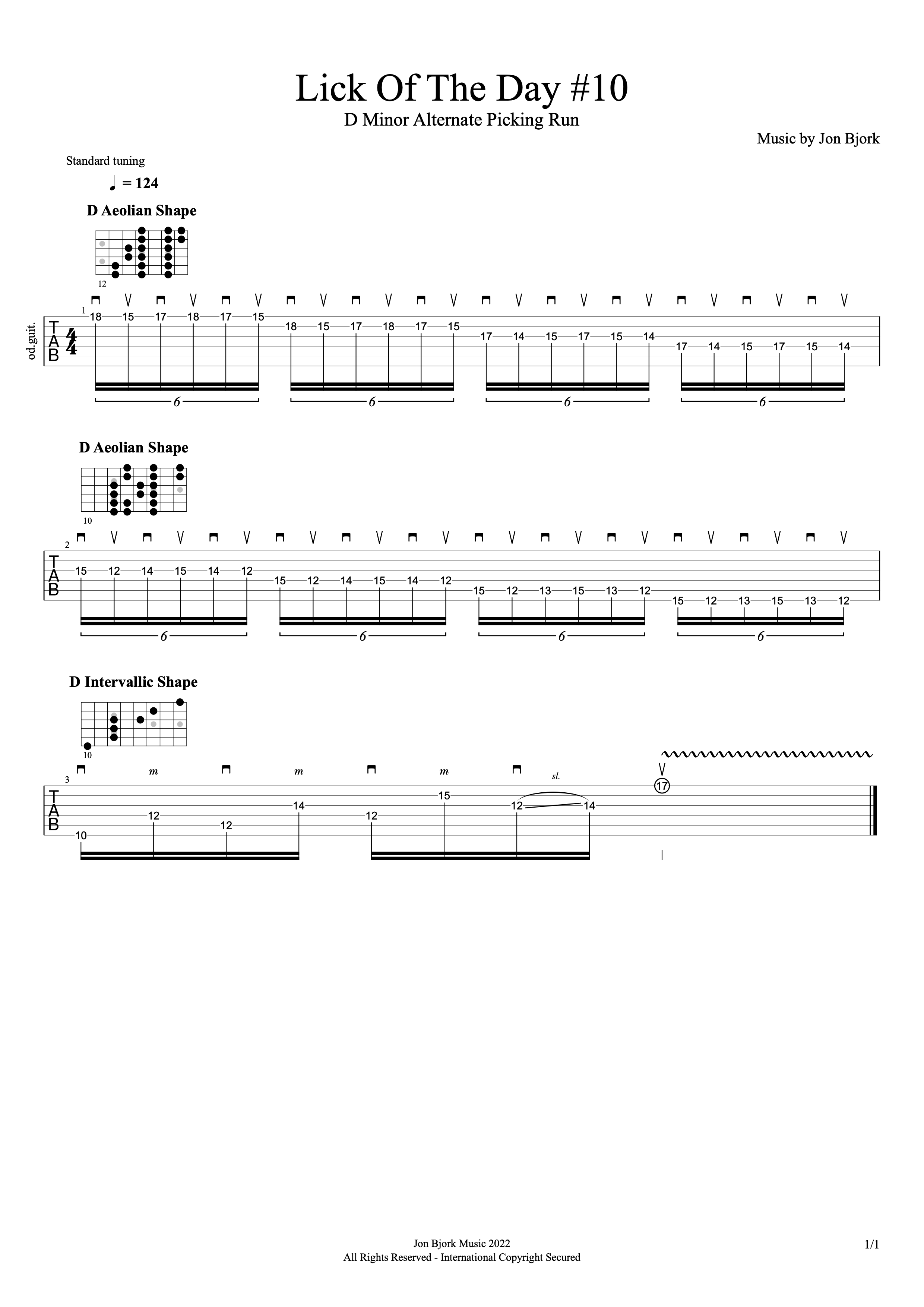 Lick Of The Day #10: D Minor Alternate Picking Run guitar tab