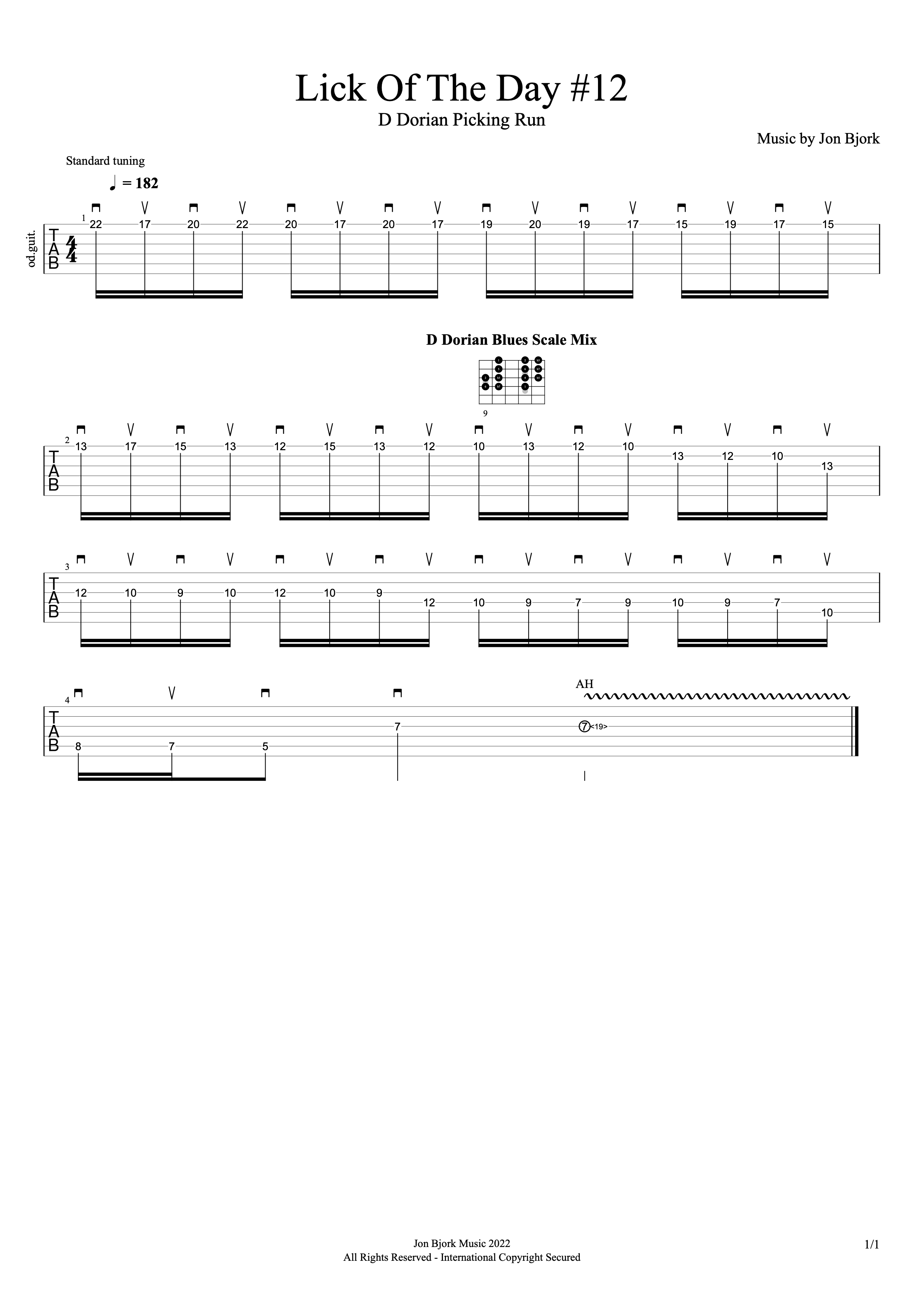 Lick Of The Day #12: D Dorian Picking Run guitar tab