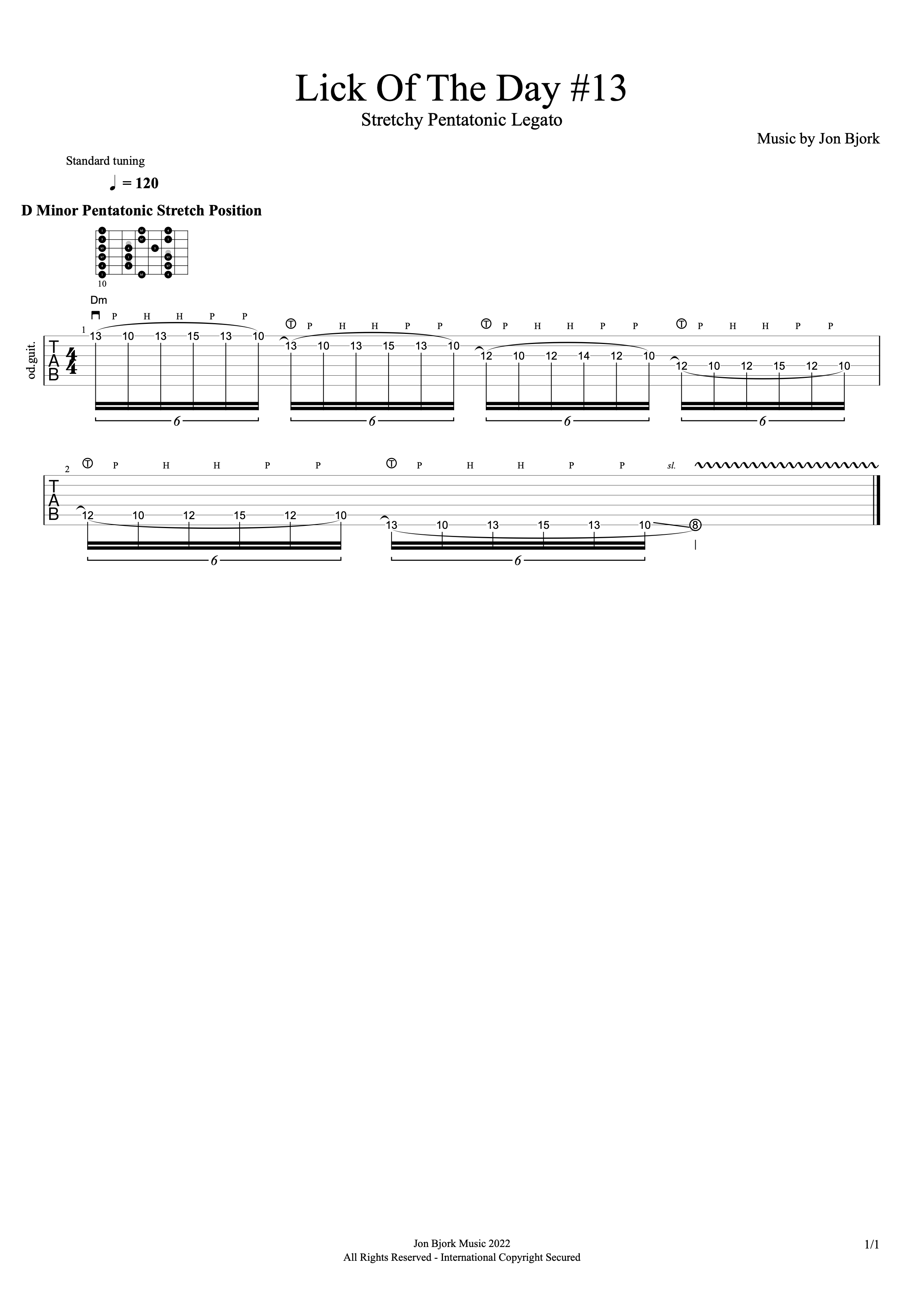 Lick Of The Day #13: Stretchy Pentatonic Legato guitar tab