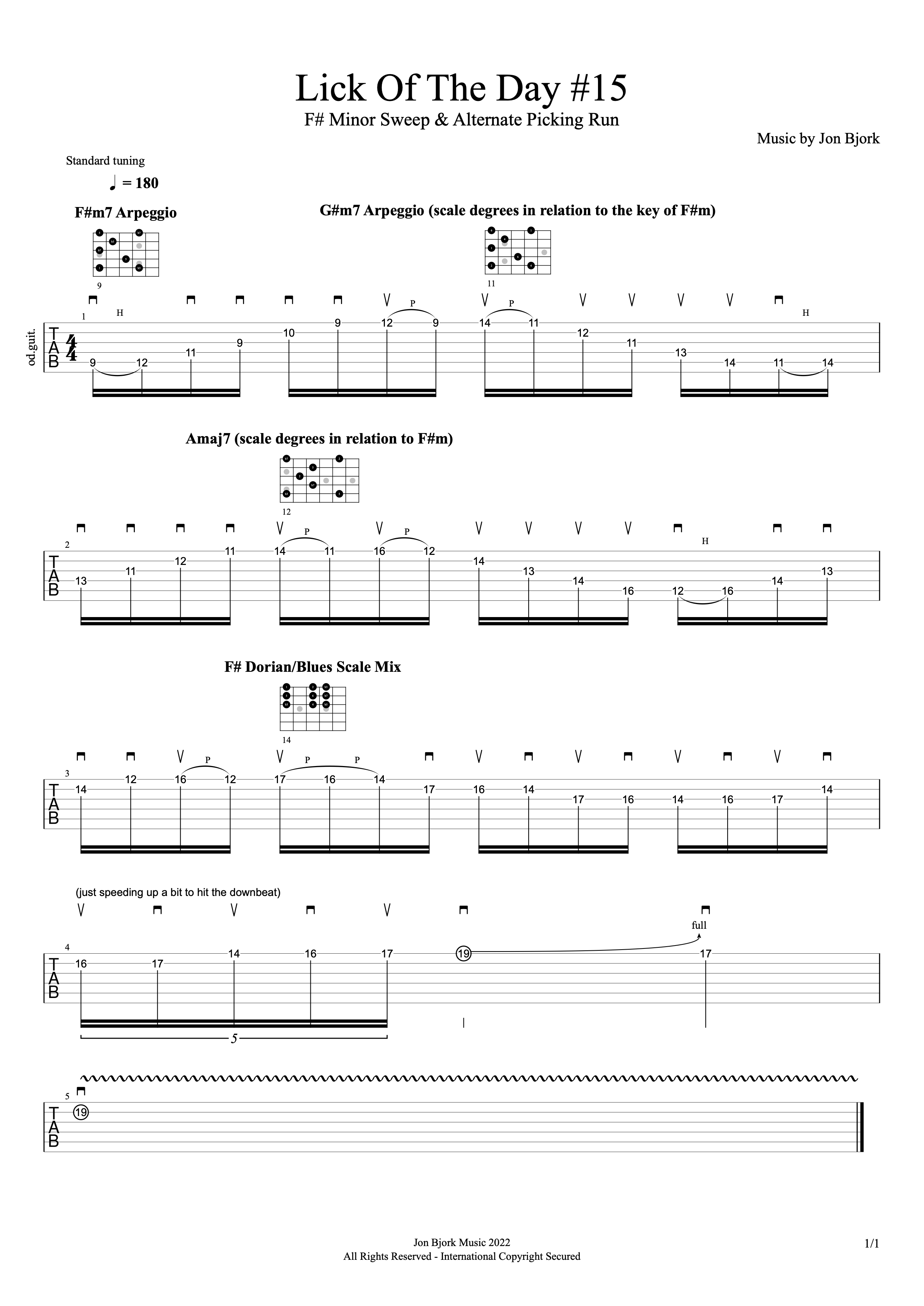 Lick Of The Day #15: F# Minor Sweep & Alternate Picking Run guitar tab