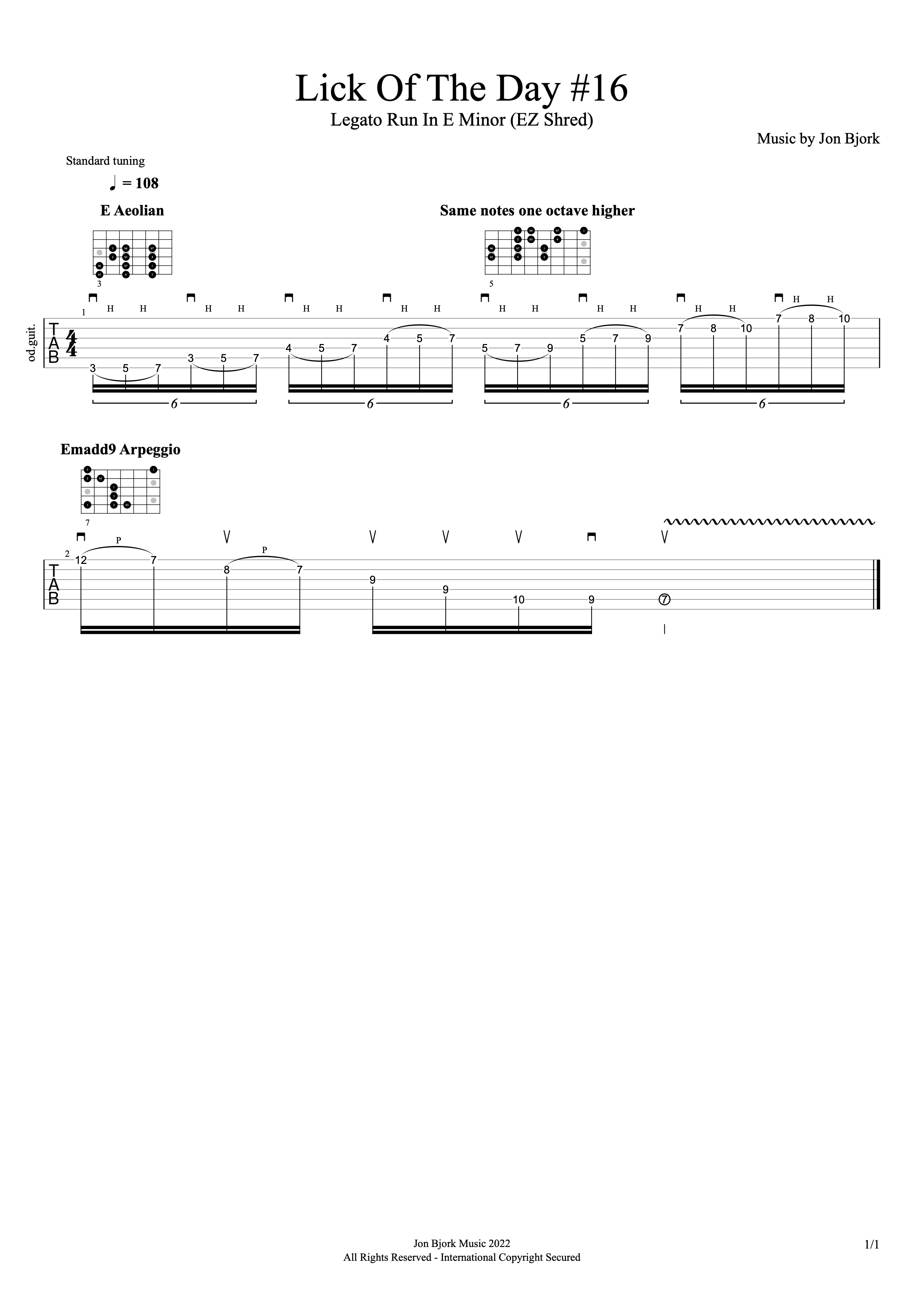 Lick Of The Day #16: Legato Run In E Minor (EZ Shred) guitar tab