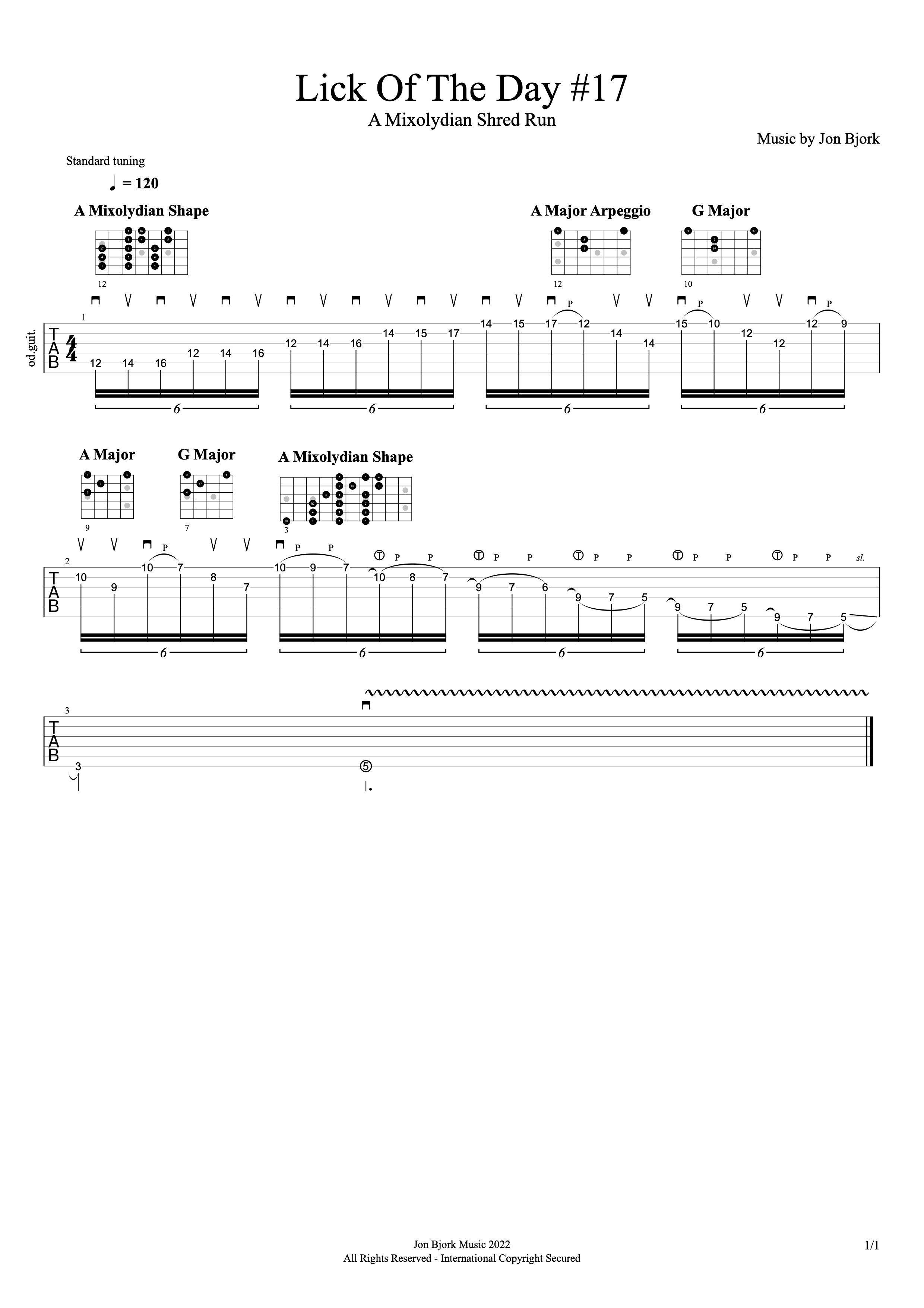 Lick Of The Day #17: A Mixolydian Shred Run guitar tab