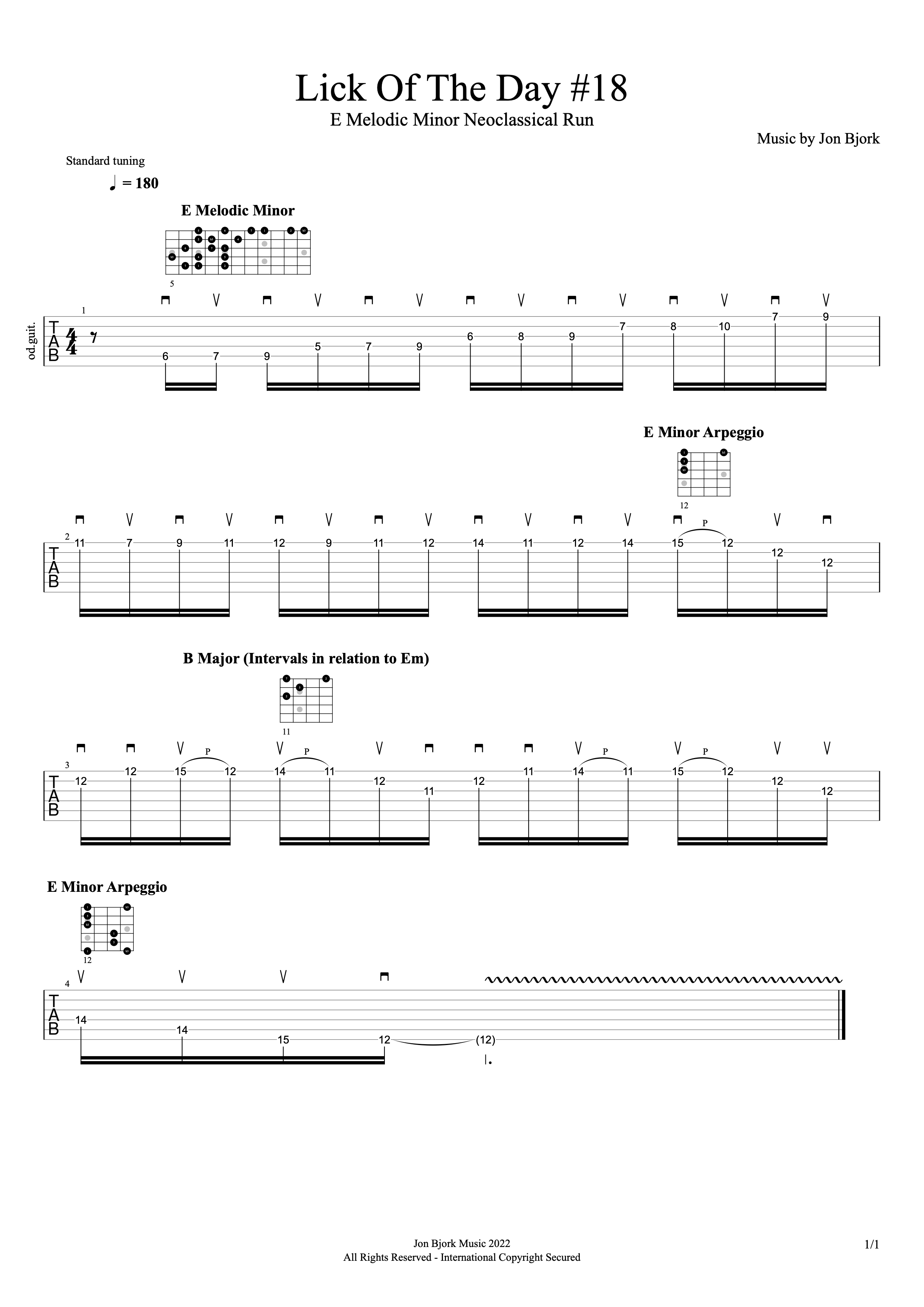 Lick Of The Day #18: E Melodic Minor Neoclassical Run guitar tab