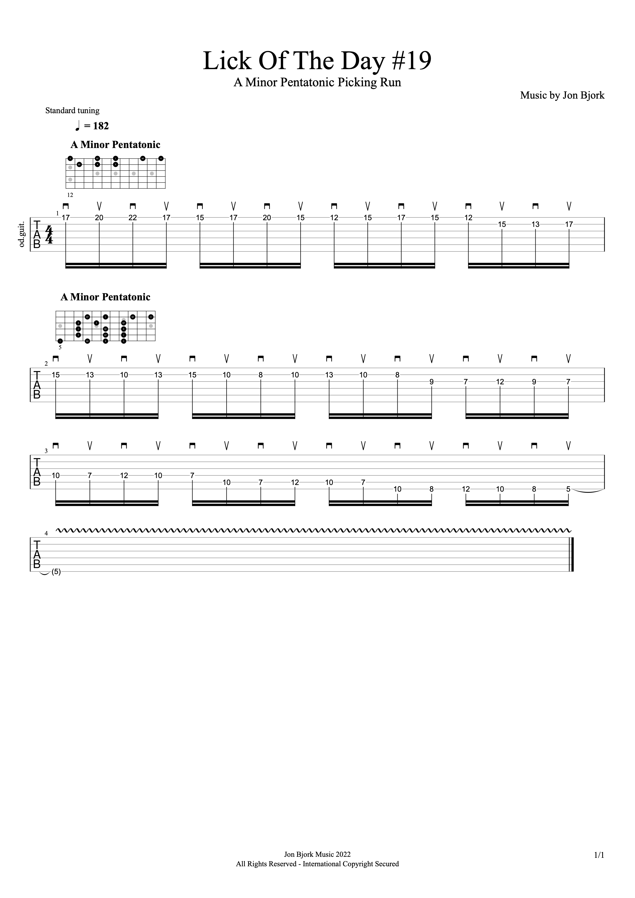 Lick Of The Day #19: A Minor Pentatonic Picking Run guitar tab