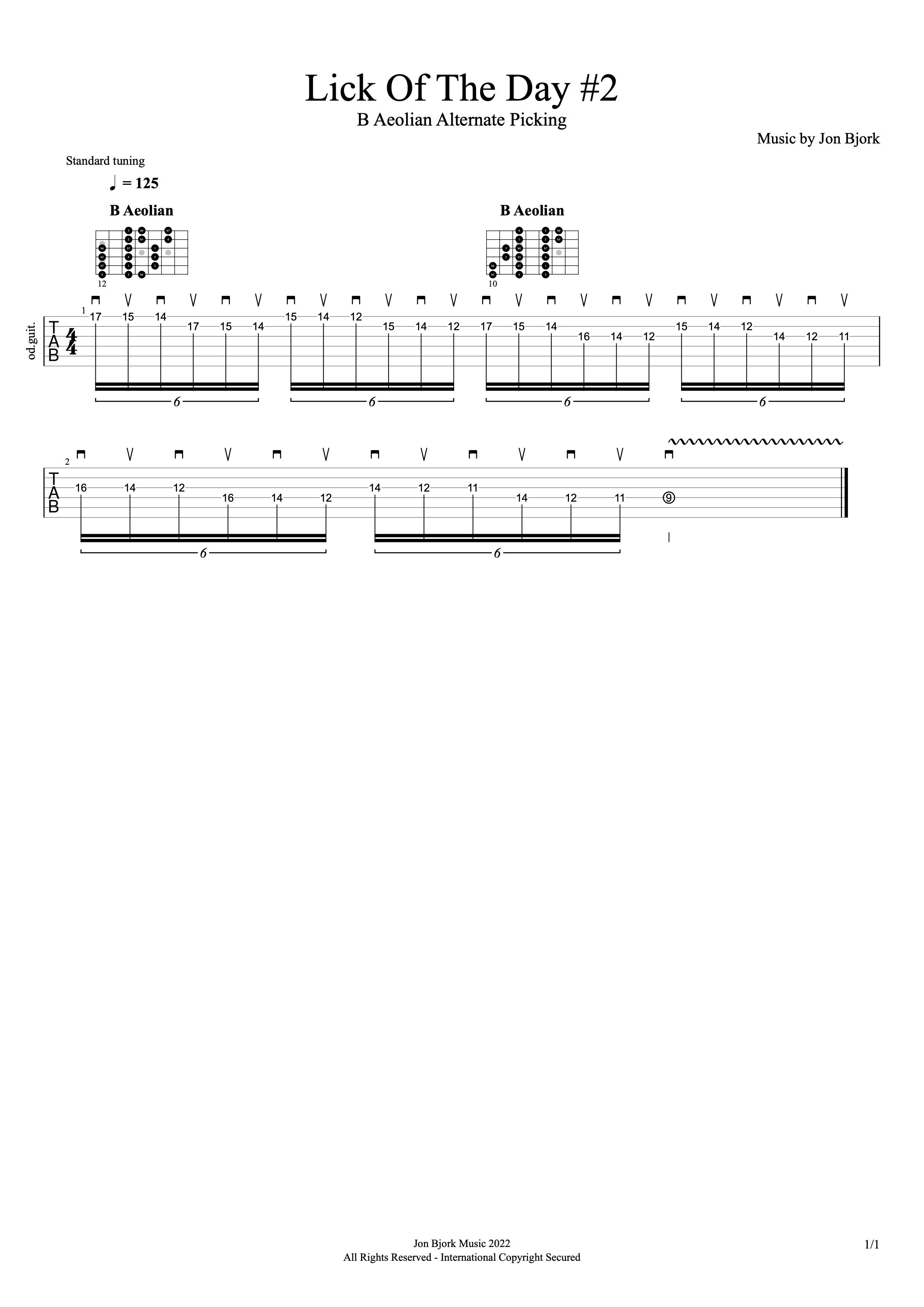 Lick Of The Day #2: B Aeolian Alternate Picking guitar tab