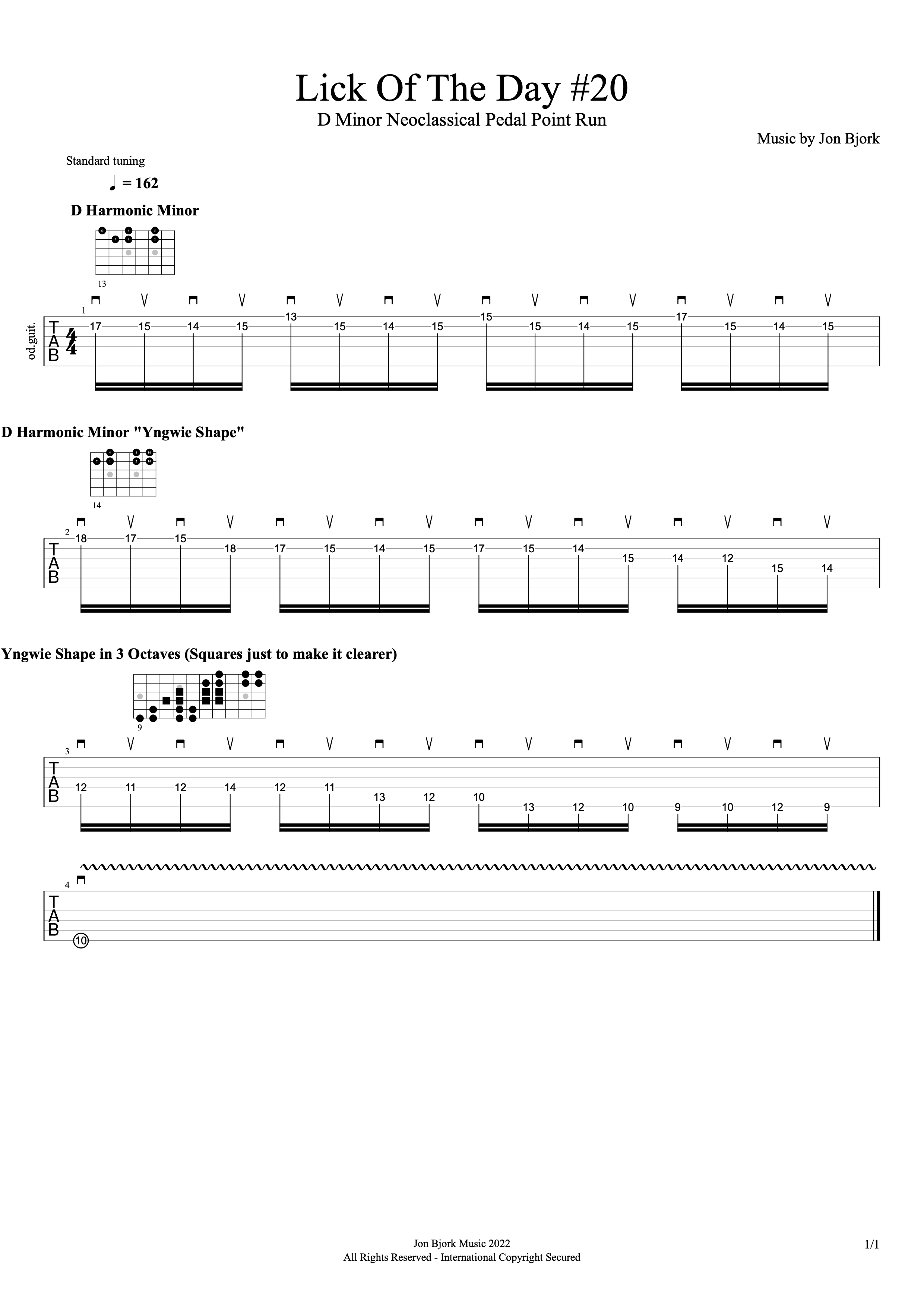 Lick Of The Day #20: D Minor Neoclassical Pedal Point Run guitar tab
