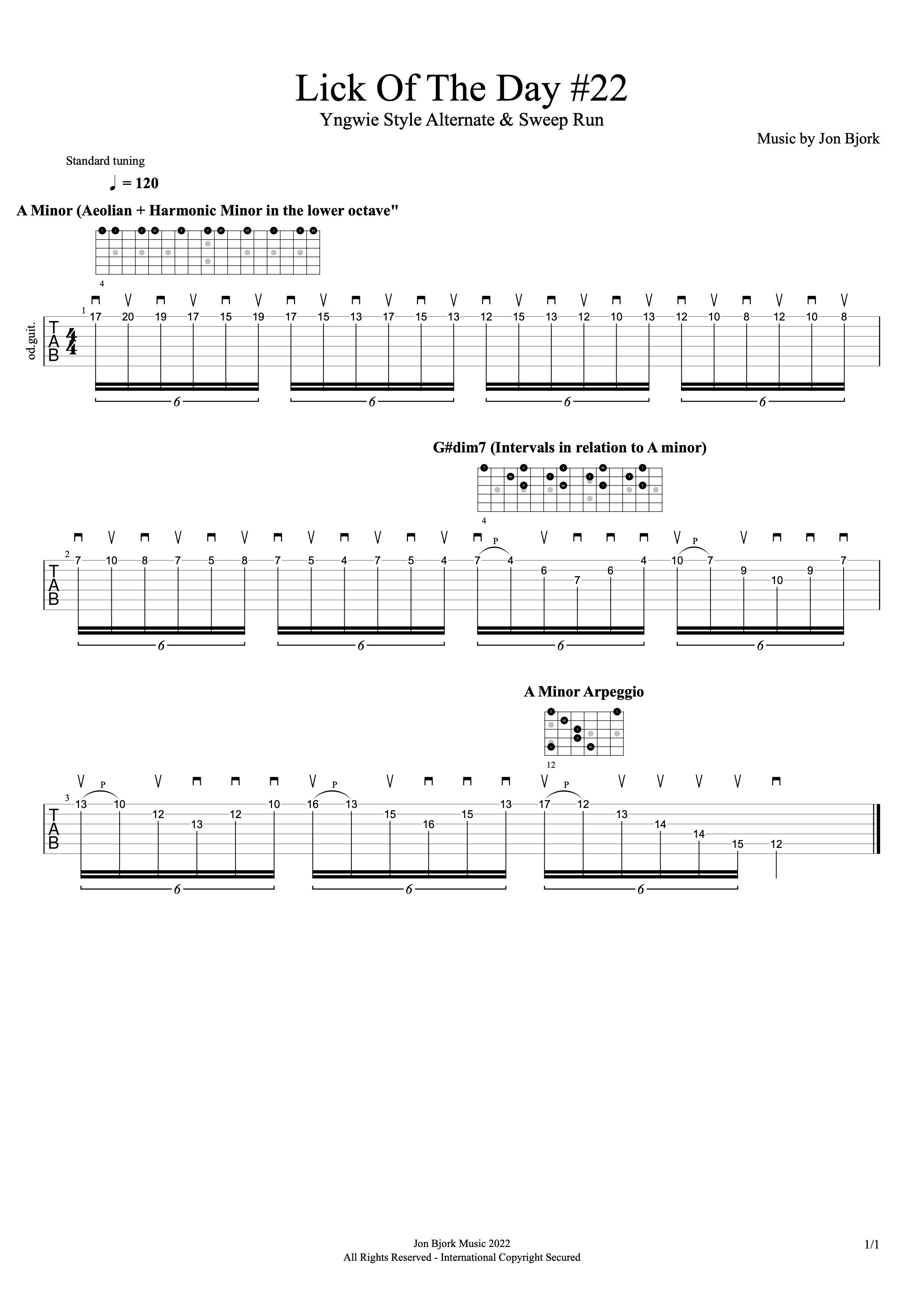 Lick Of The Day #22: Yngwie Style Alternate & Sweep Run guitar tab