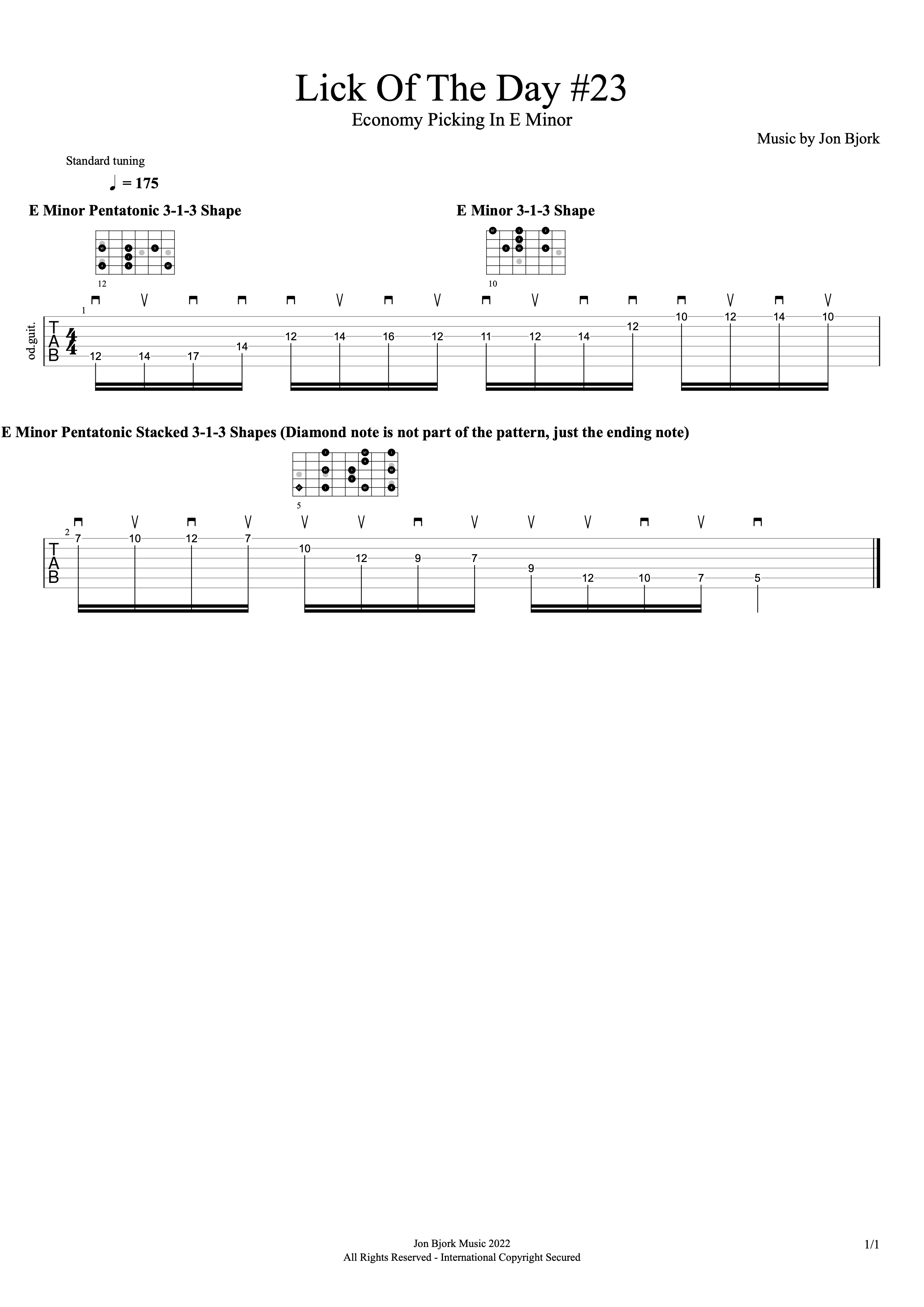 Lick Of The Day #23: Economy Picking In E Minor guitar tab