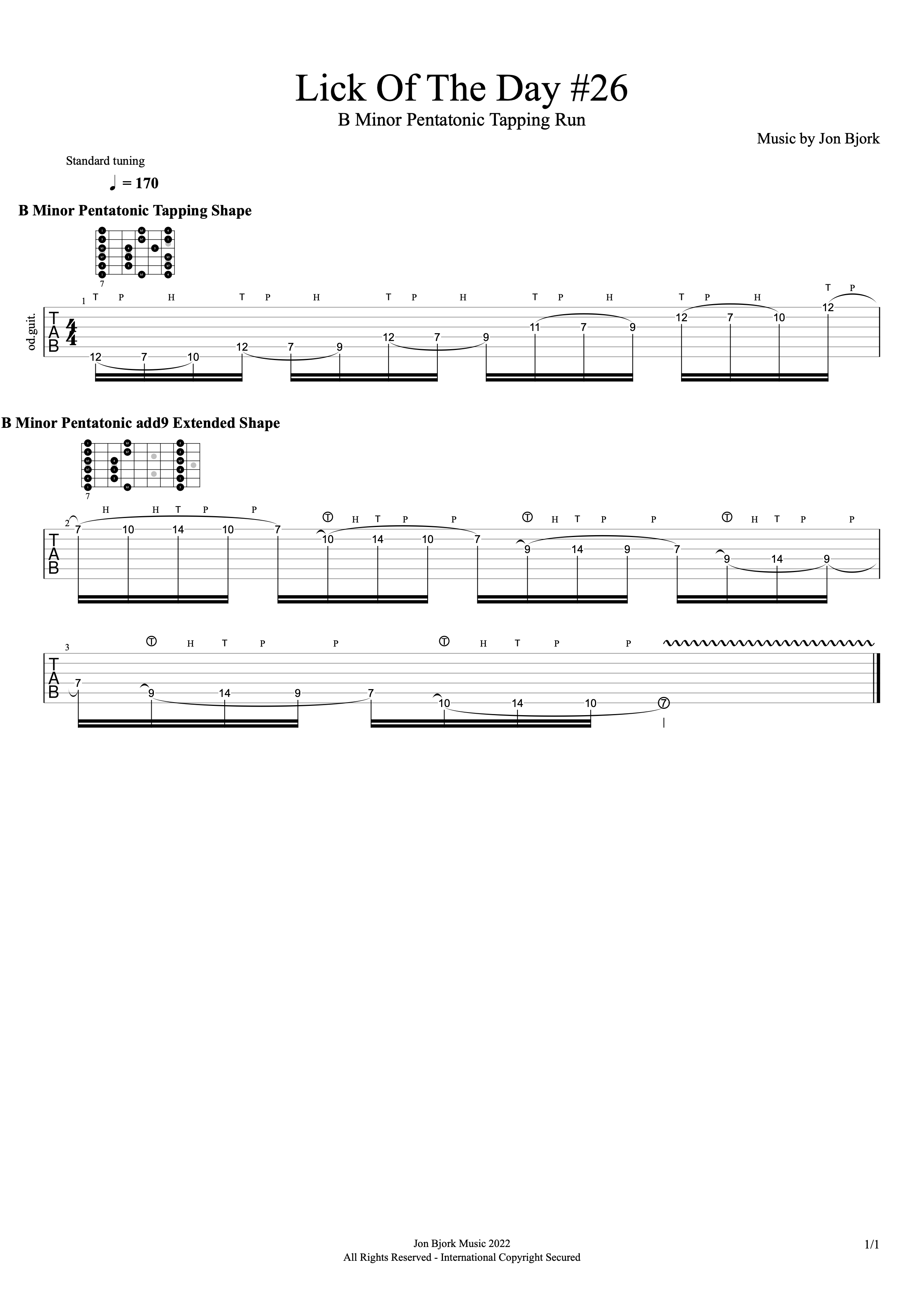 Lick Of The Day #26: B Minor Pentatonic Tapping Run guitar tab