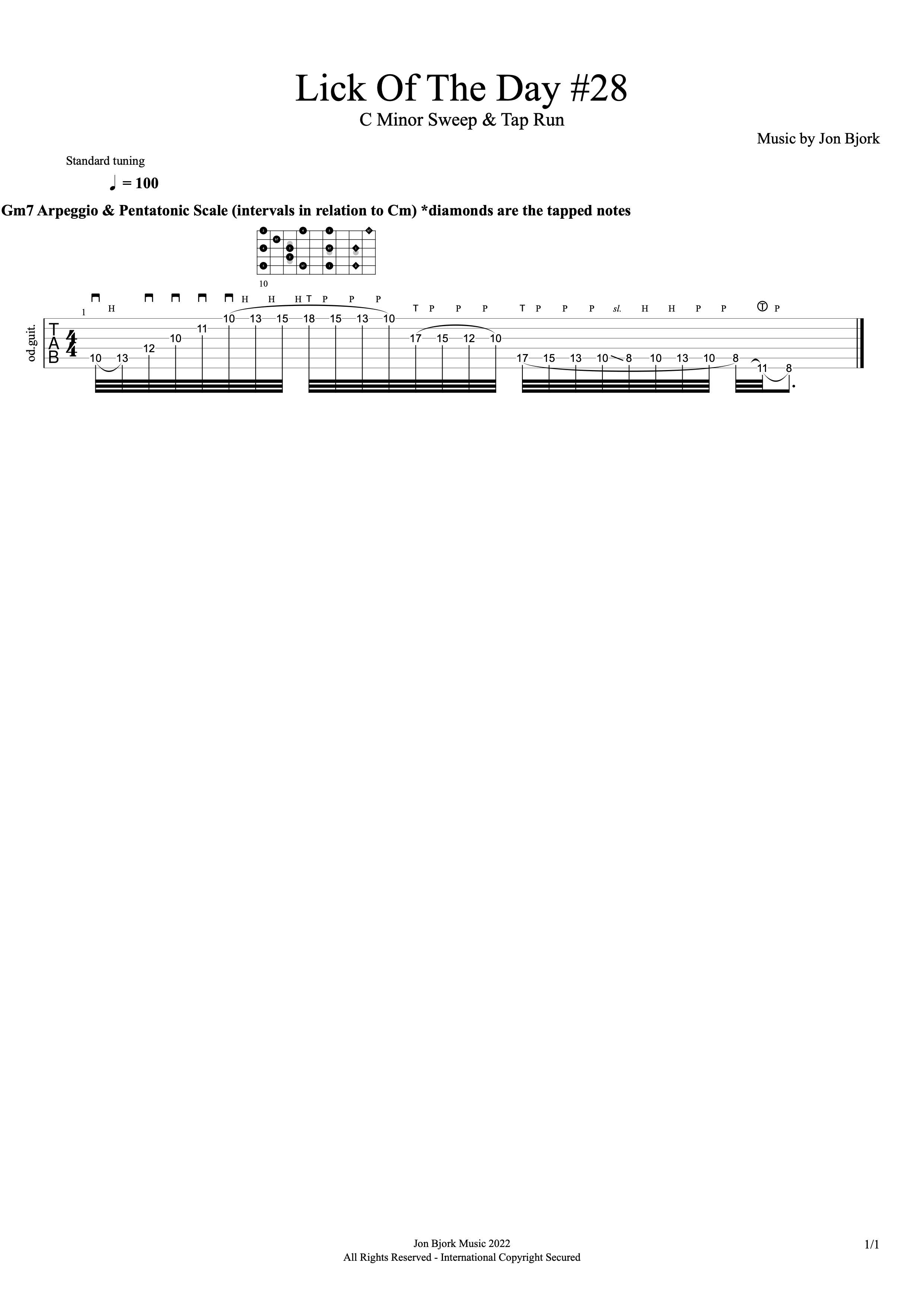 Lick Of The Day #28: C Minor Sweep & Tap Run guitar tab