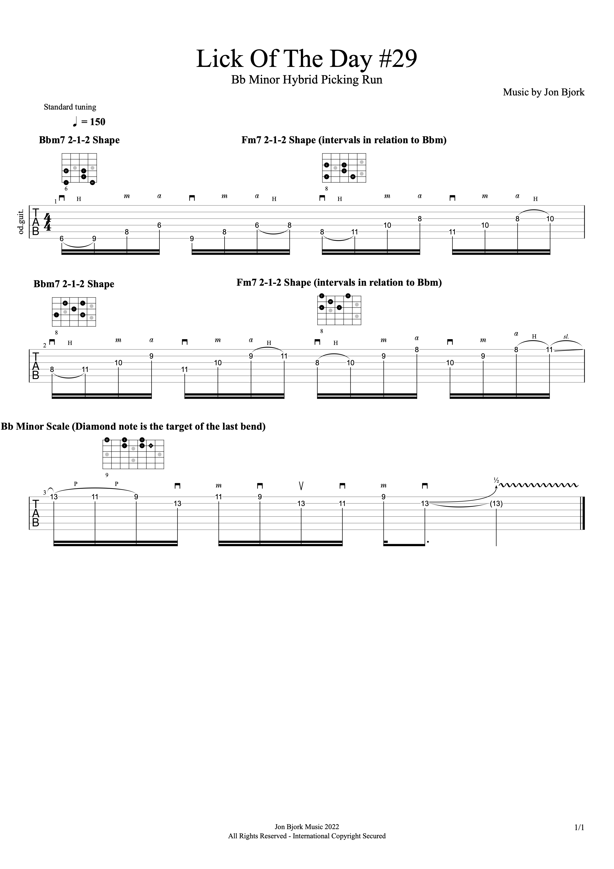 Lick Of The Day #29: B♭ Minor Hybrid Picking Run guitar tab
