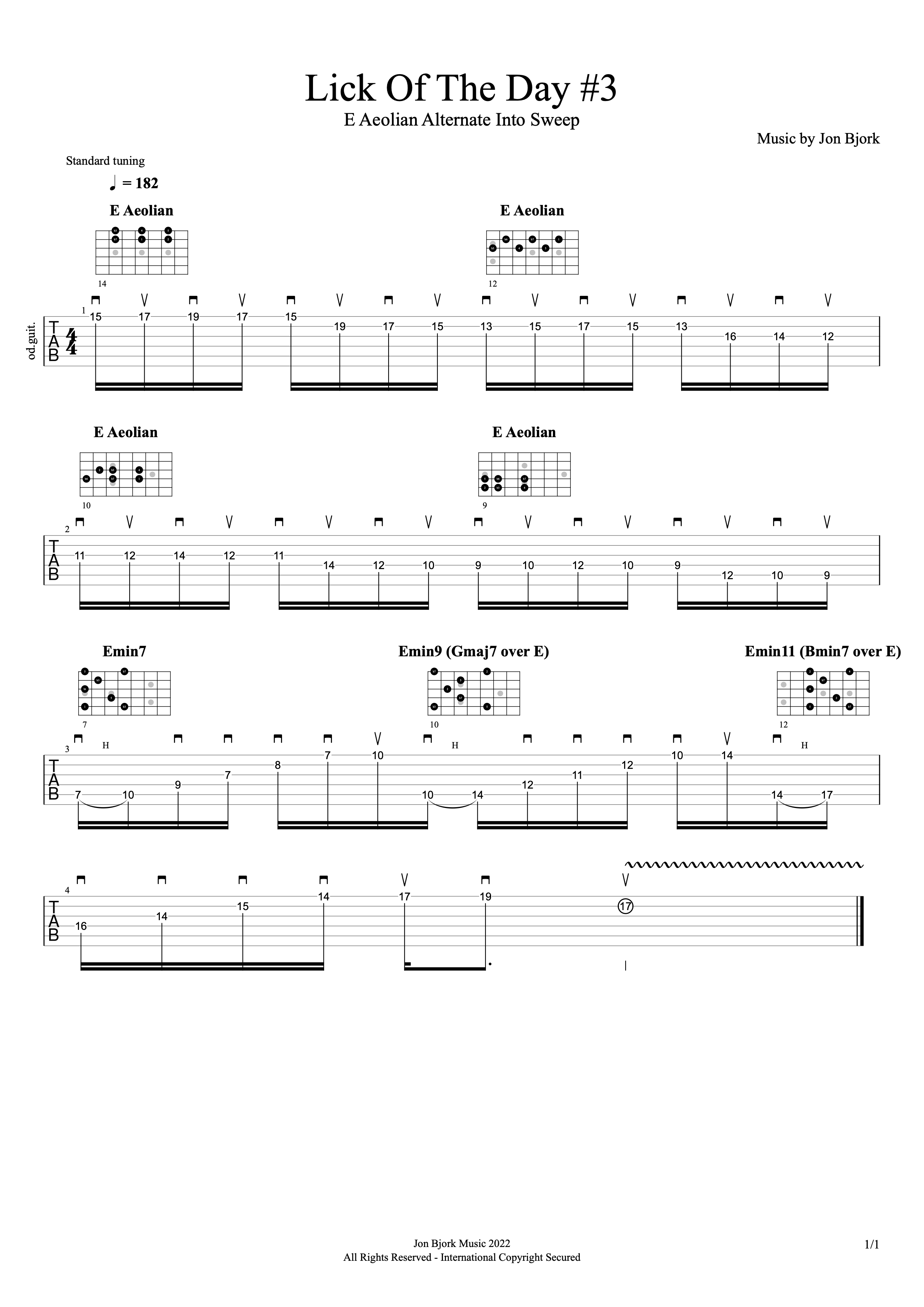 Lick Of The Day #3: E Aeolian Alternate Into Sweep guitar tab