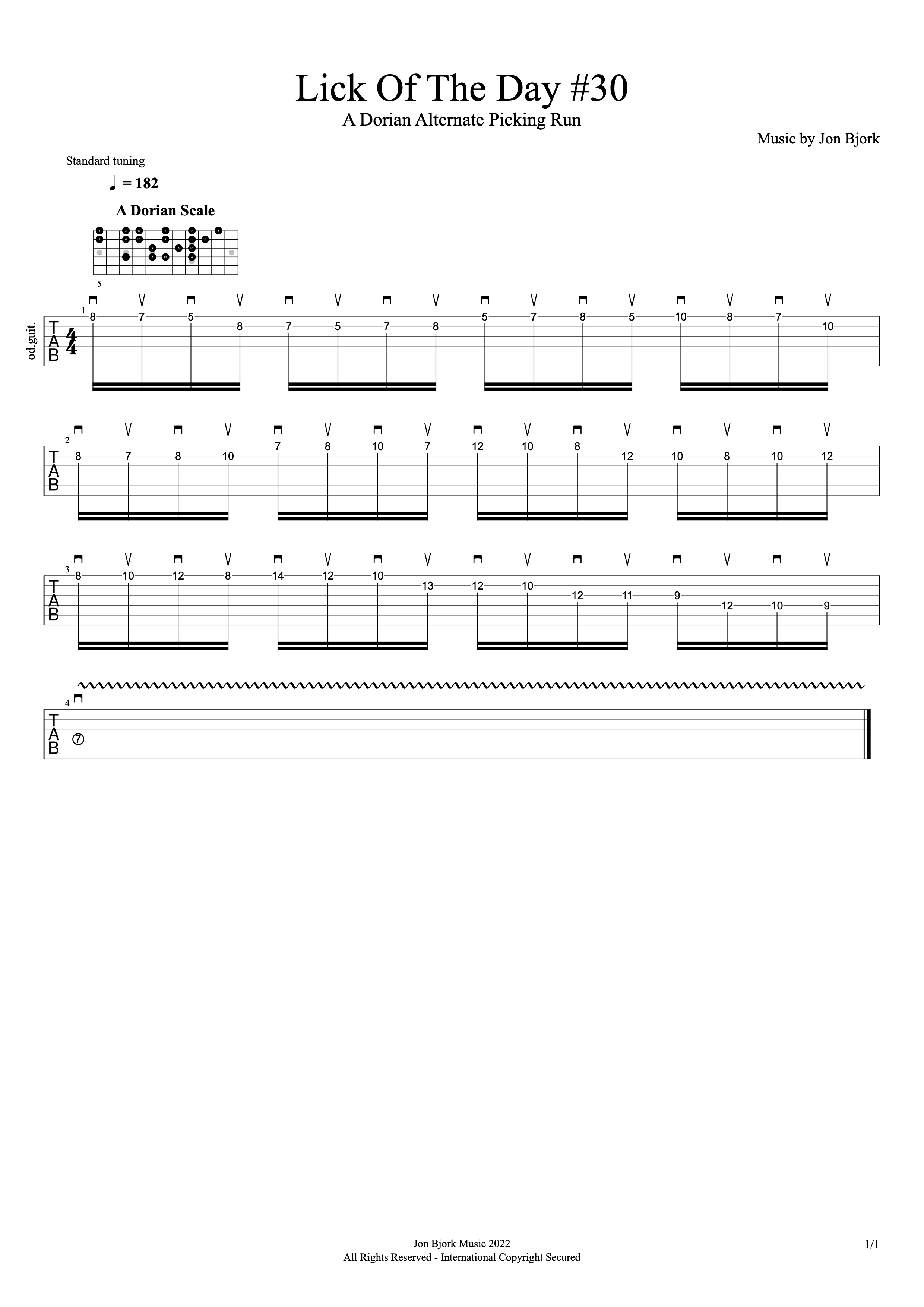 Lick Of The Day #30: A Dorian Alternate Picking Run guitar tab