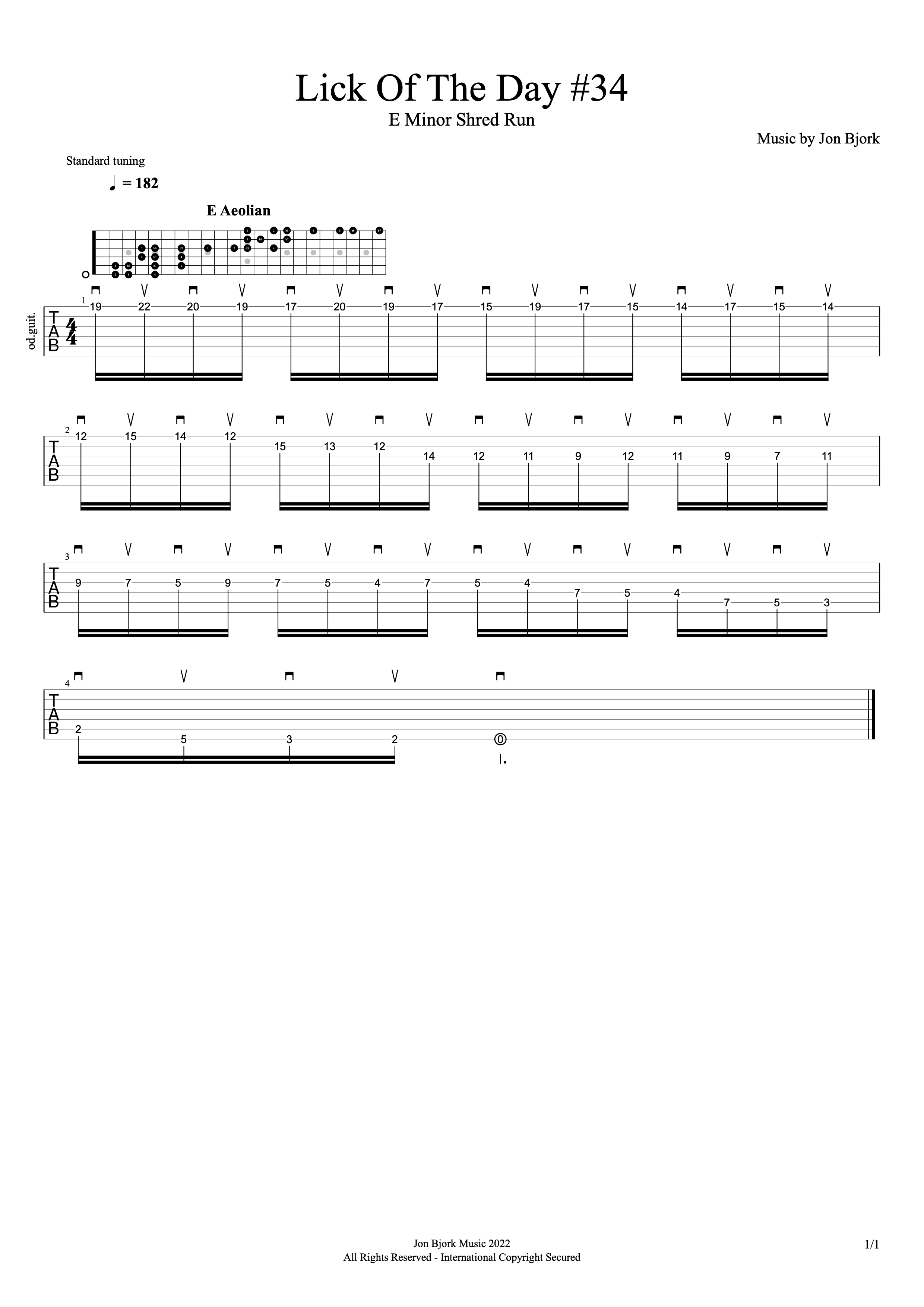 Lick Of The Day #34: E Minor Shred Run guitar tab