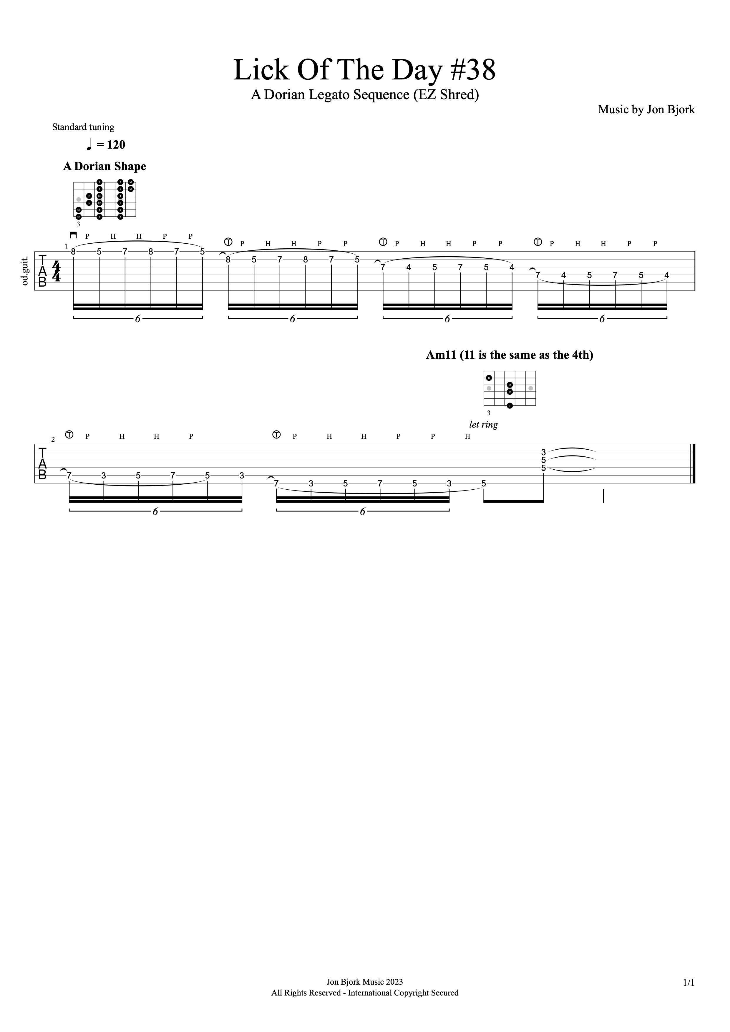 Lick Of The Day #38: A Dorian Legato Sequence (EZ Shred) guitar tab