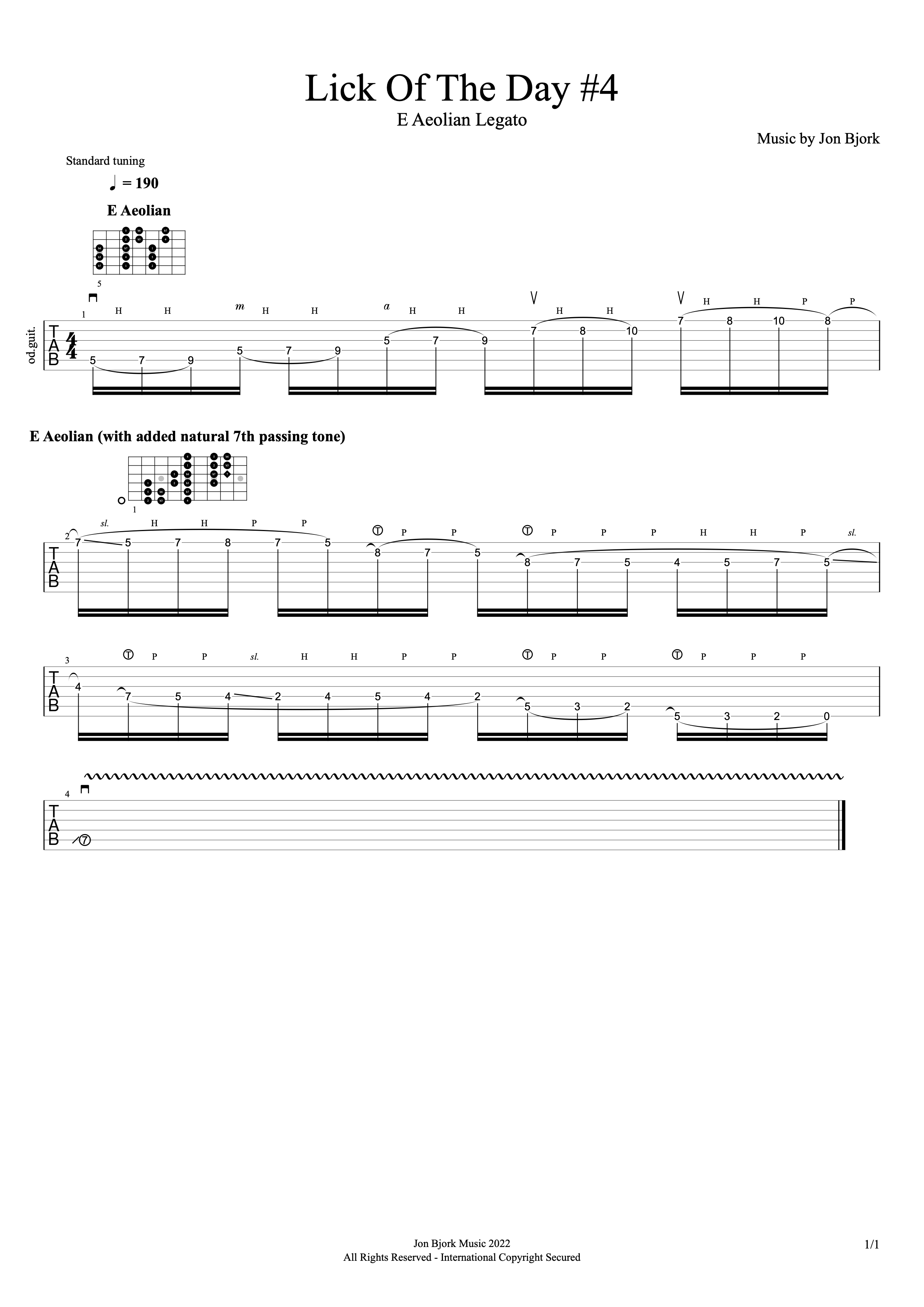 Lick Of The Day #4: E Aeolian Legato Run guitar tab