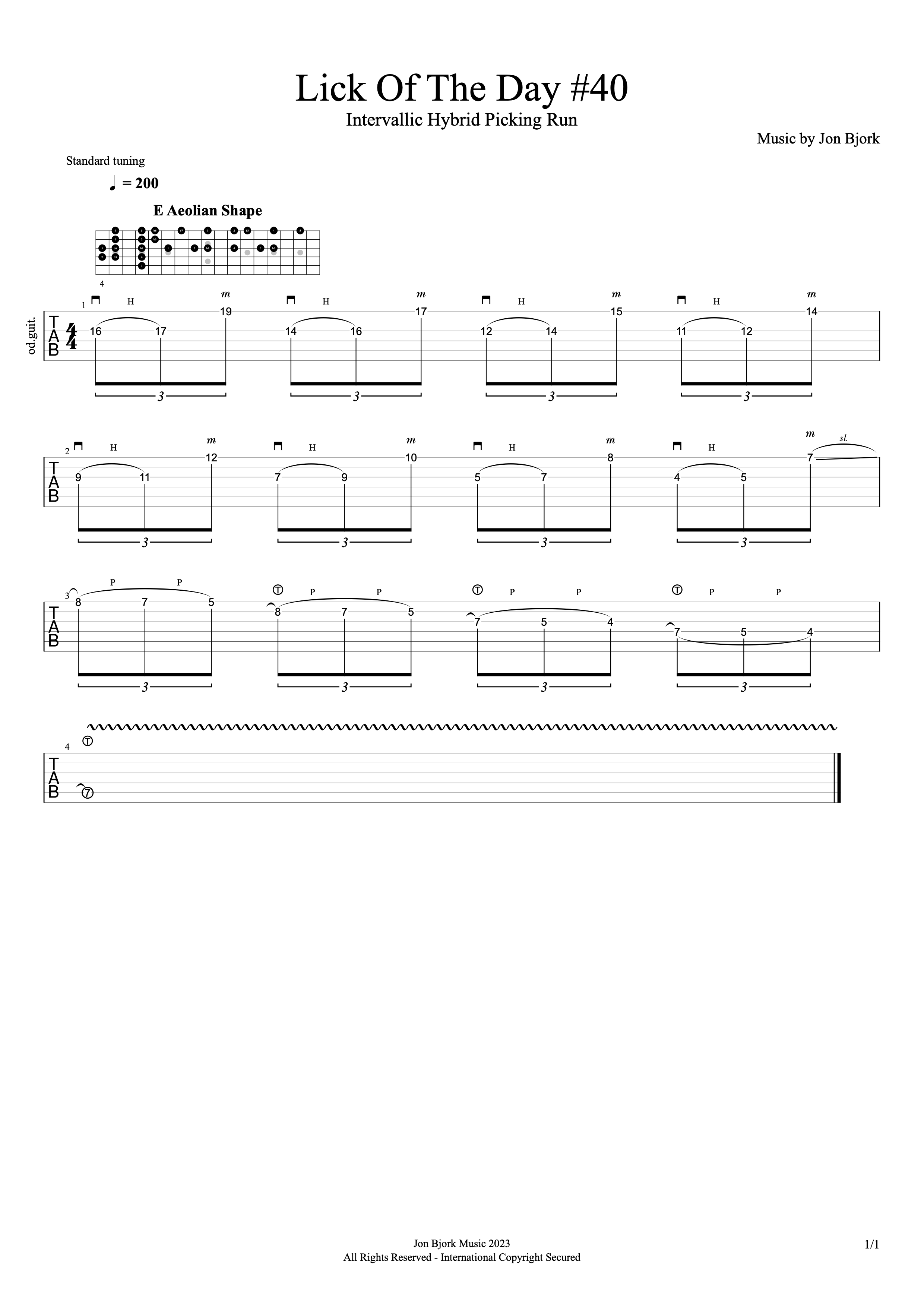 Lick Of The Day #40: Intervallic Hybrid Picking Run guitar tab