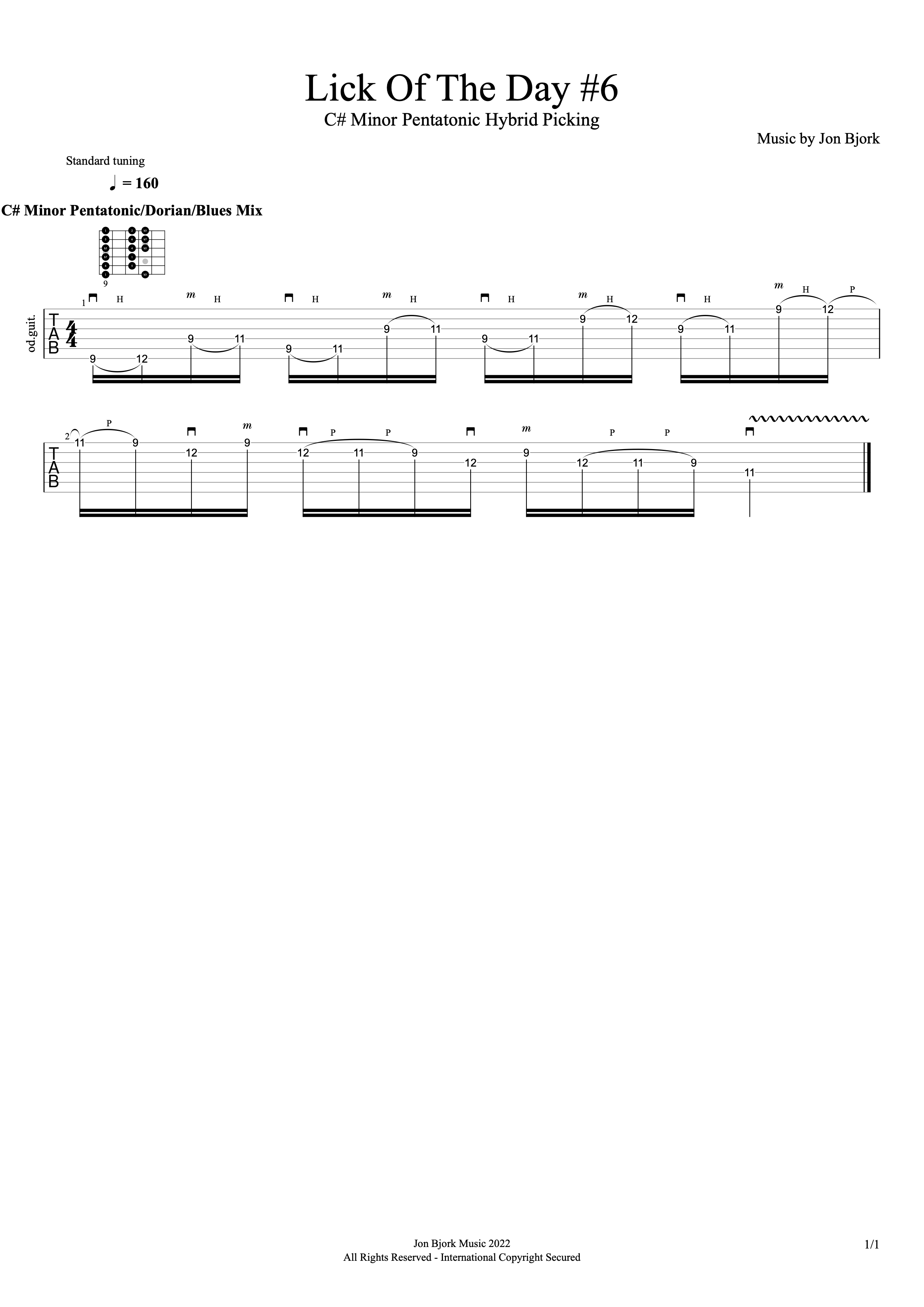 Lick Of The Day #6: C# Minor Pentatonic Hybrid Picking guitar tab