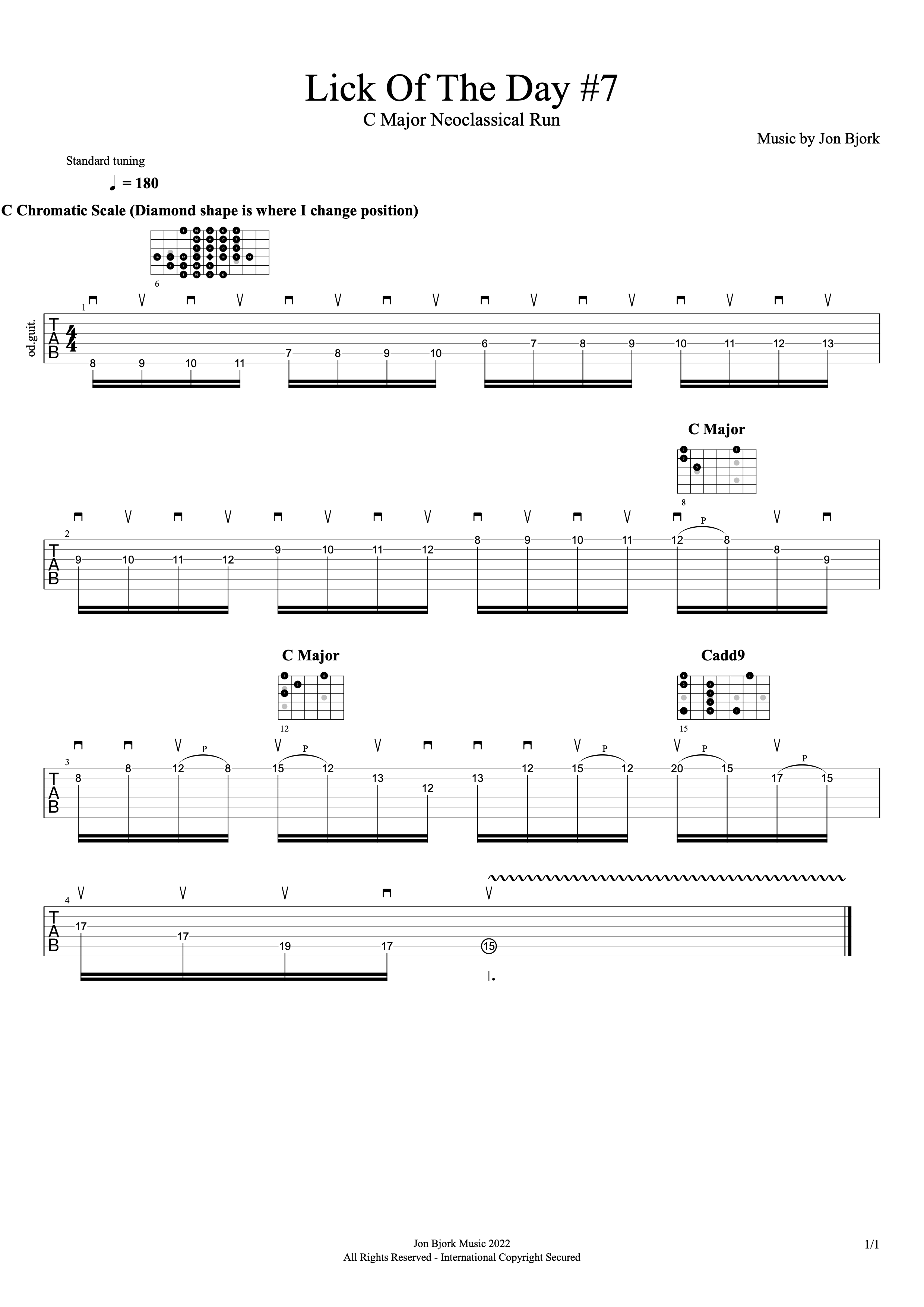 Lick Of The Day #7: C Major Neoclassical Run guitar tab