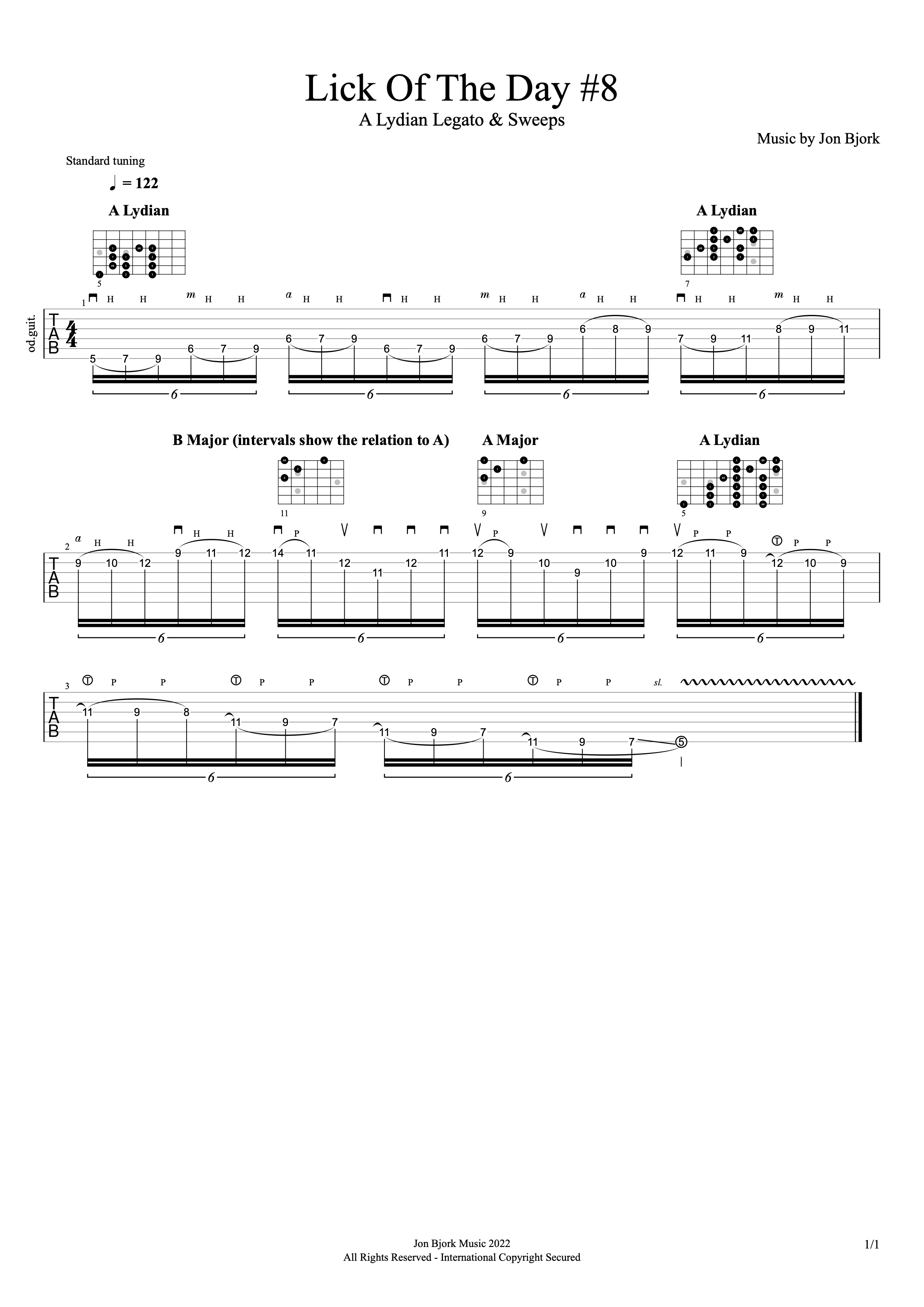 Lick Of The Day #8: A Lydian Legato & Sweeping guitar tab